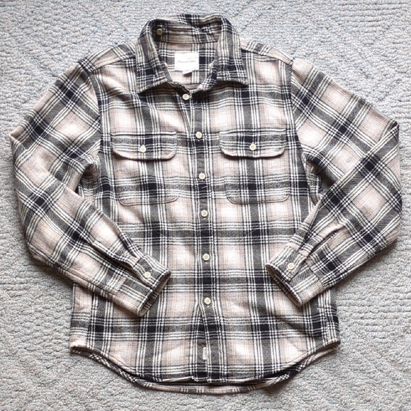 American Eagle Outfitters Tops - American Eagle Men's Tan and Black Flannel